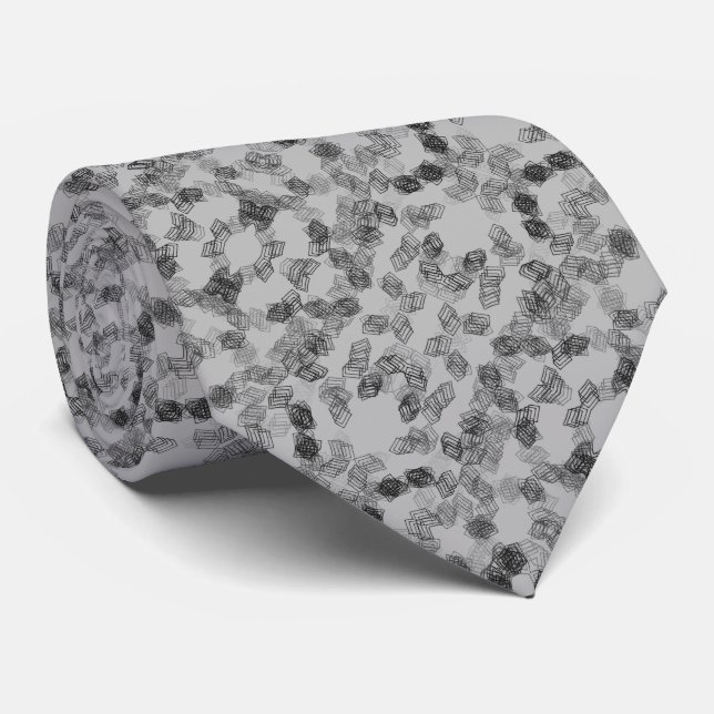 Black Gray Rectangular Shapes Geometric Pattern Neck Tie (Rolled)