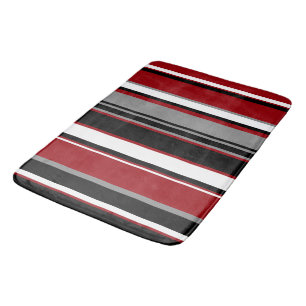 Black, Gray Red and White Stripes Bath Mat