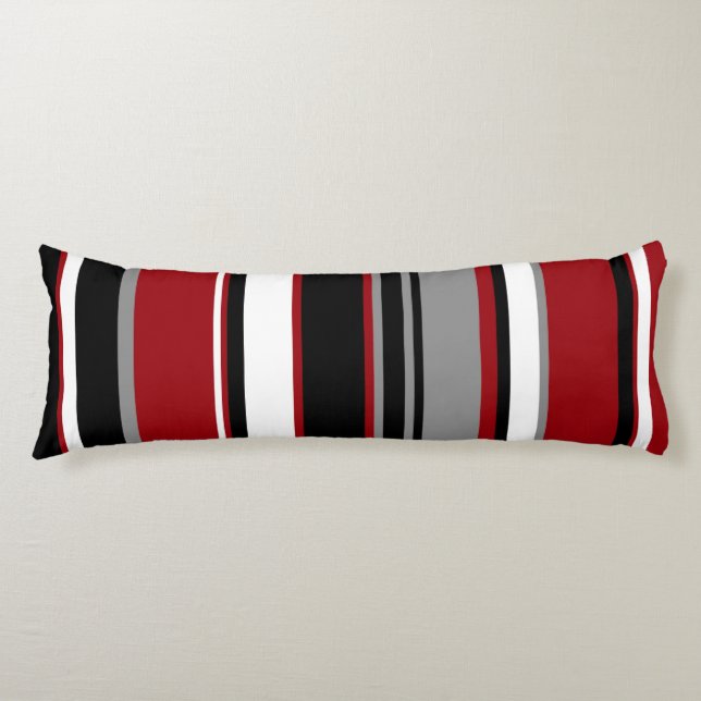 Black, Gray Red and White Stripes   Body Pillow (Front)