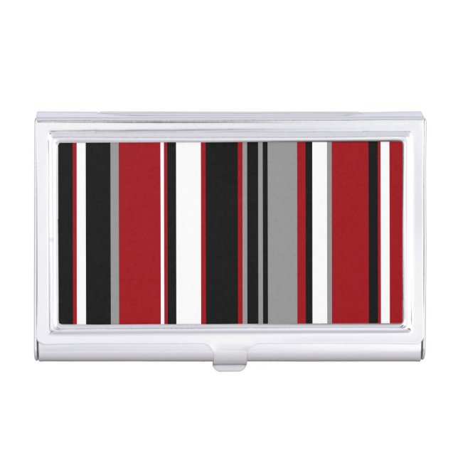 Black, Gray Red and White Stripes  Business Card Case (Front)