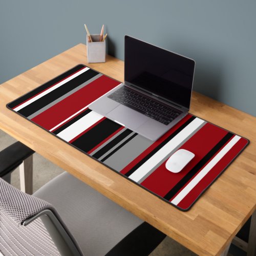 Black Gray Red and White Stripes  Desk Mat