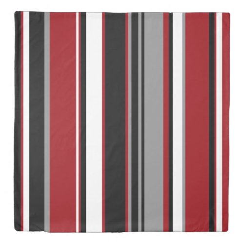 Black Gray Red and White Stripes   Duvet Cover