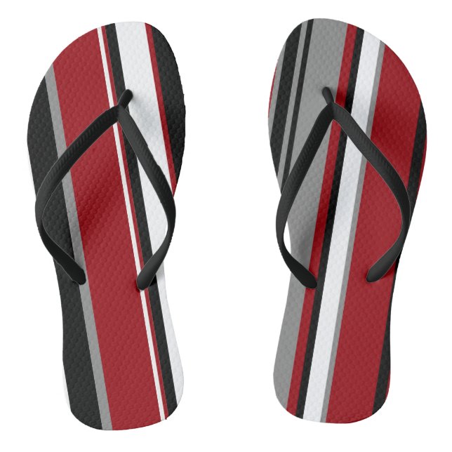 Black, Gray Red and White Stripes   Flip Flops (Footbed)