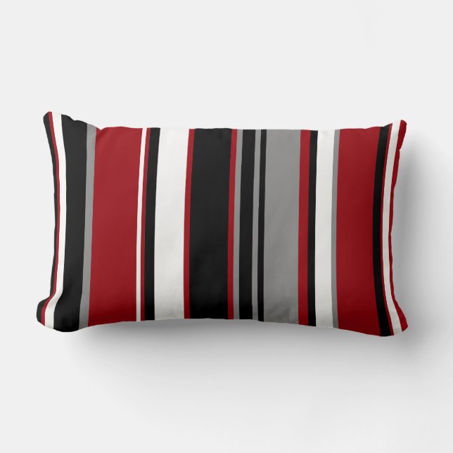 Black, Gray Red and White Stripes   Lumbar Pillow (Front)