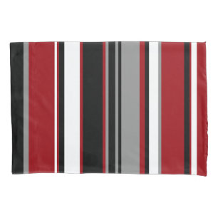 Black, Gray Red and White Stripes Pillow Case