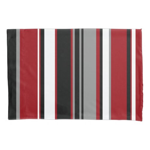 Black Gray Red and White Stripes  Pillow Case