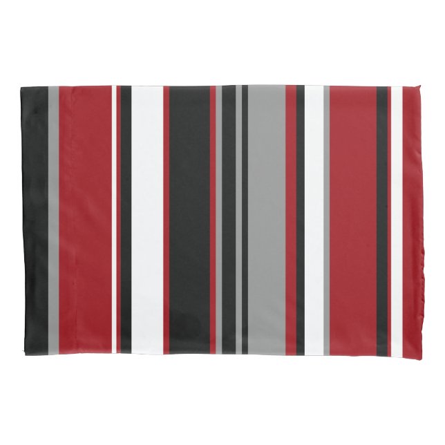 Black, Gray Red and White Stripes  Pillow Case (Front)