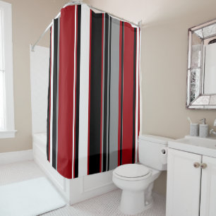 Black, Gray Red and White Stripes Shower Curtain