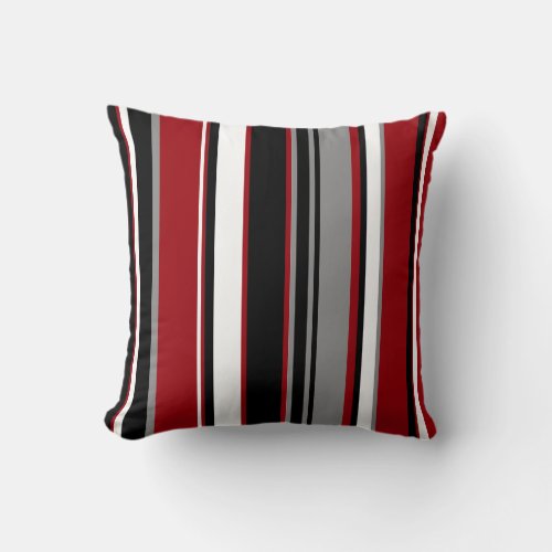 Black Gray Red and White Stripes   Throw Pillow