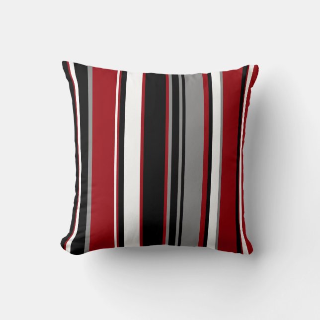 Black, Gray Red and White Stripes   Throw Pillow (Front)
