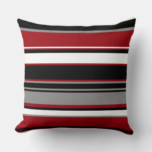 Black Gray Red and White Stripes   Throw Pillow