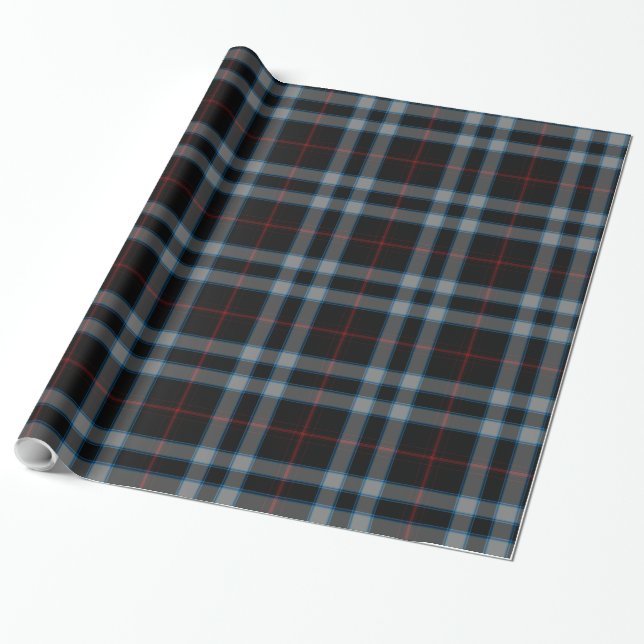 Black Gray Red Blue Tartan Plaid Wrapping Paper (Unrolled)