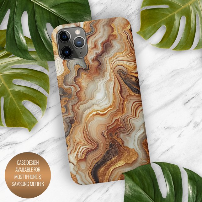 Black Gray Red Brown Amber Gold Marble Art Pattern iPhone Case (Creator Uploaded)