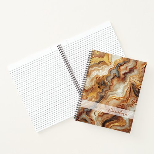 Black Gray Red Brown Amber Gold Marble Art Pattern Notebook