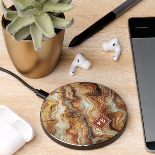 Black Gray Red Brown Amber Gold Marble Art Pattern Wireless Charger