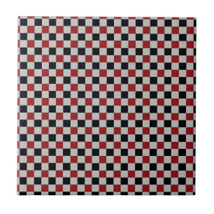 Black, Gray & Red Checked - Sport Ceramic Tile