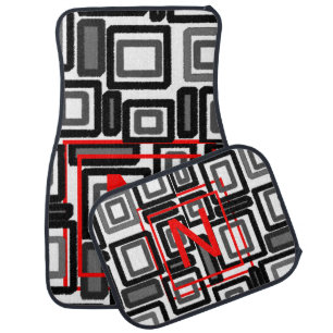 Black Gray Red Geometric Monogram Car Floor Mat