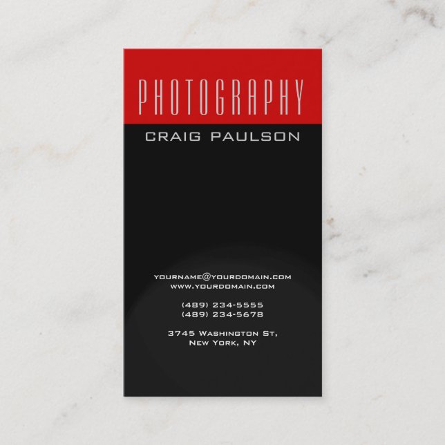 Black Gray Red Photography Artist Business Card (Front)
