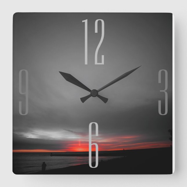 Black Gray Red Sunrise Square Wall Clock (Front)