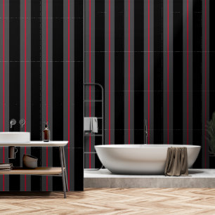 Black Gray Red Ultra Wide Six Inch Awning Stripe Wallpaper