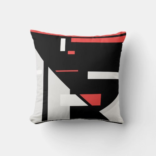 Black Gray Red White Geometric Abstract Design Throw Pillow