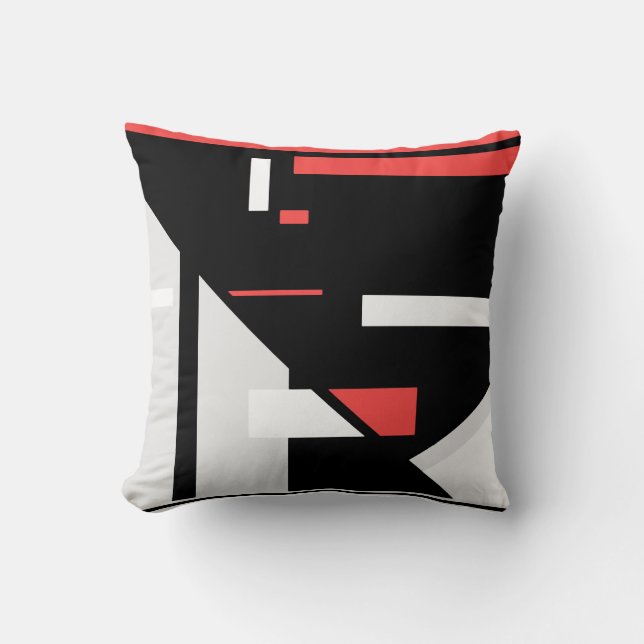 Black Gray Red White Geometric Abstract Design Throw Pillow (Front)