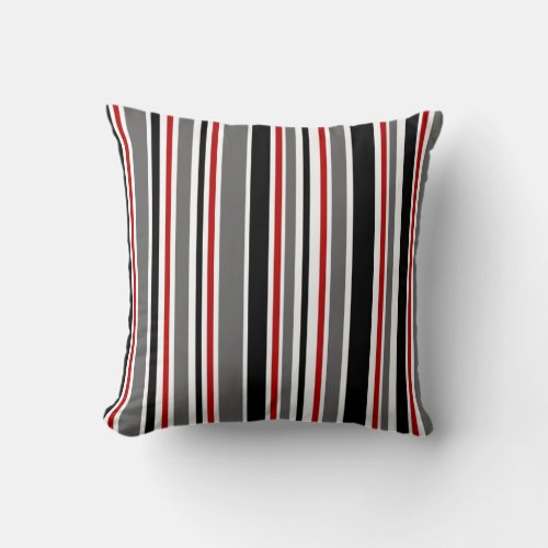 Black Gray Red White Stripes Throw Pillow