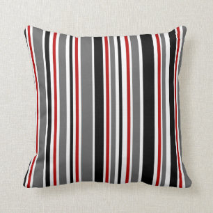 Black, Gray, Red, White, Stripes Throw Pillow