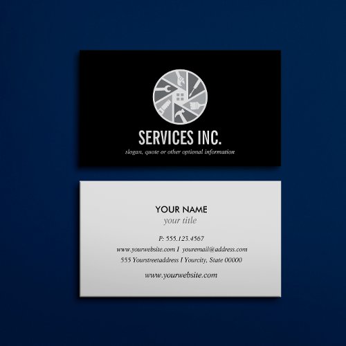 Black Gray Repairing services logo professional Business Card