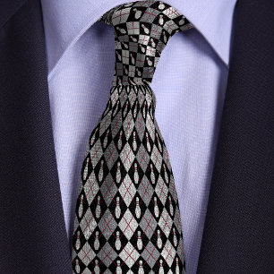 Black & Gray Retro Argyle Bowling Pin Neck Tie