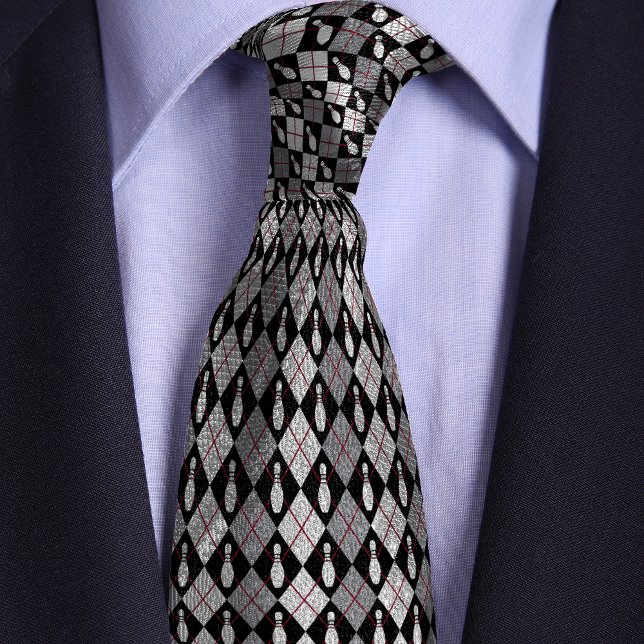 Black & Gray Retro Argyle Bowling Pin Neck Tie (Creator Uploaded)