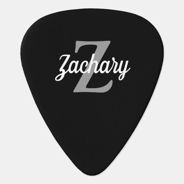 Black Gray Retro Monogram Personalized Guitar Pick (Front)