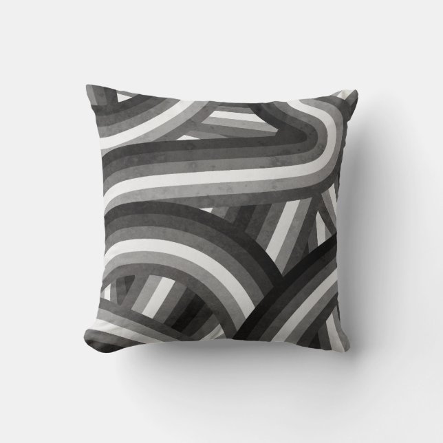 Black/Gray Retro Rainbow Stripes Pattern Throw Pillow (Front)