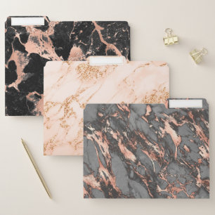 Black gray rose marble glitter gold file folder