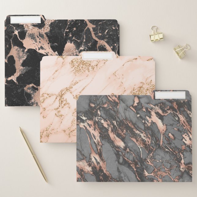 Black gray rose marble glitter gold file folder (Set)