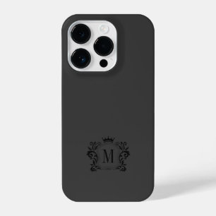 Black Gray Royal Scrolls and a Crown Monogram iPhone 14 Pro Case