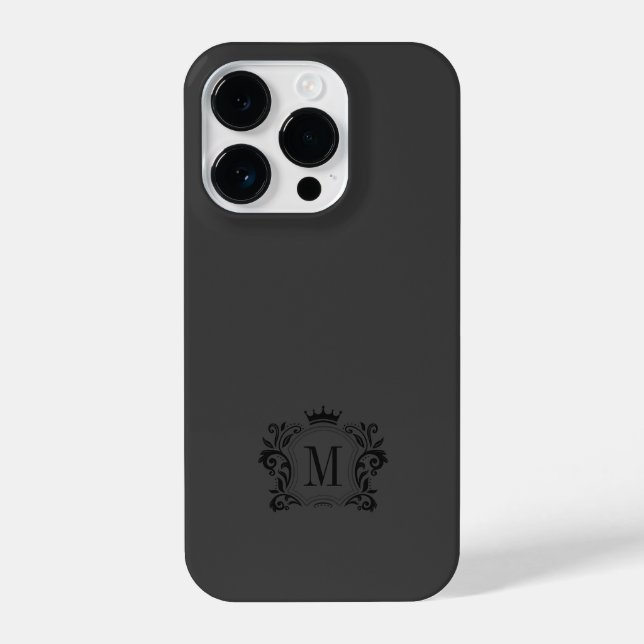 Black Gray Royal Scrolls and a Crown Monogram iPhone Case (Back)