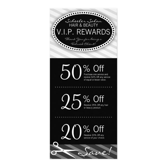 Black & Gray Salon Coupons Rack Card (Front)