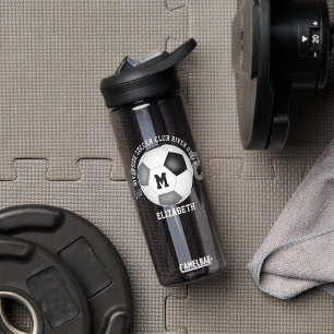 black gray school club team colors custom soccer water bottle