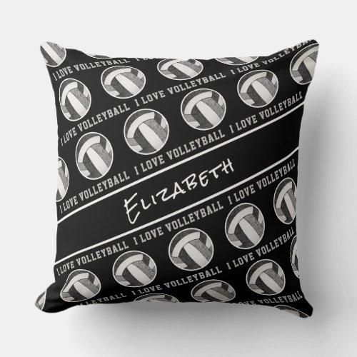 black gray school colors girls I love volleyball Throw Pillow