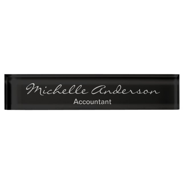 Black Gray Script Accountant Tax Advisor Nameplate (Front)