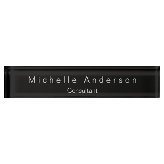 Black Gray Script Consultant Desk Nameplate (Front)