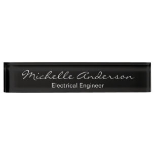 Black Gray Script Electrical Engineer Nameplate