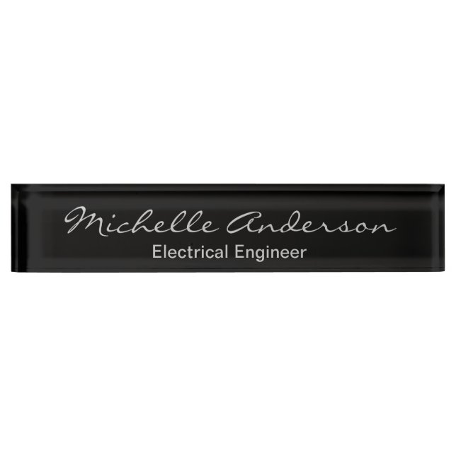 Black Gray Script Electrical Engineer Nameplate (Front)