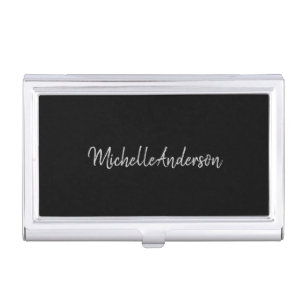 Black Gray Script Makeup Artist Name Business Card Case