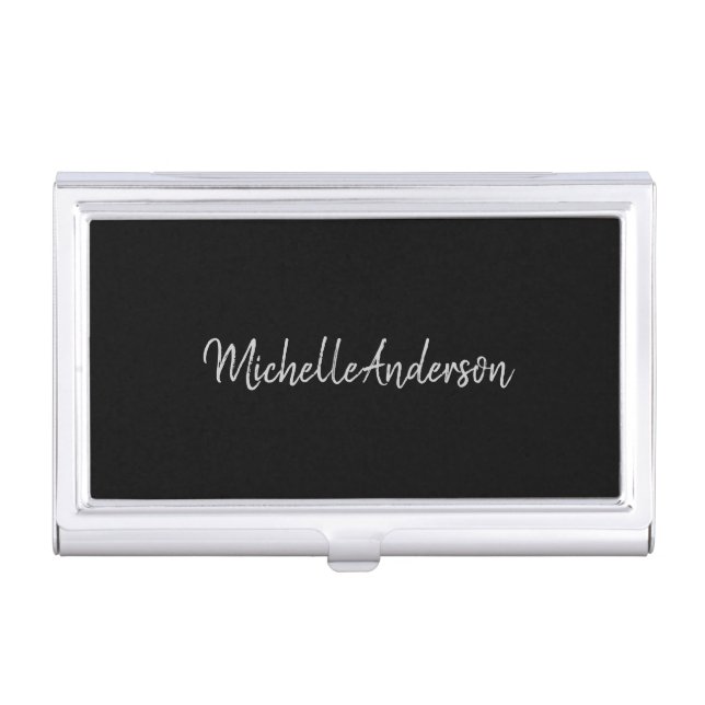 Black Gray Script Makeup Artist Name Business Card Case (Front)