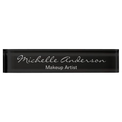 Black Gray Script Makeup Artist Nameplate