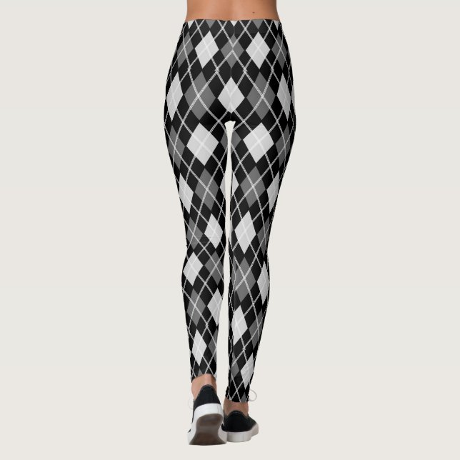 Black & Gray Seamless Argyle Pattern Leggings (Back)