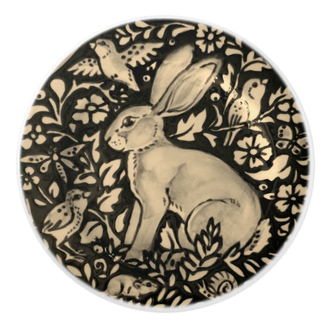 Black Gray Sepia Rabbit Bird Snail Drawer Pull (Front)
