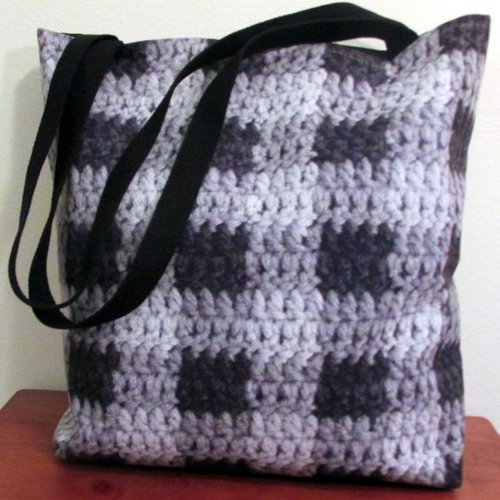 Black Gray Shades Plaid Artisan Crochet Print      Tote Bag